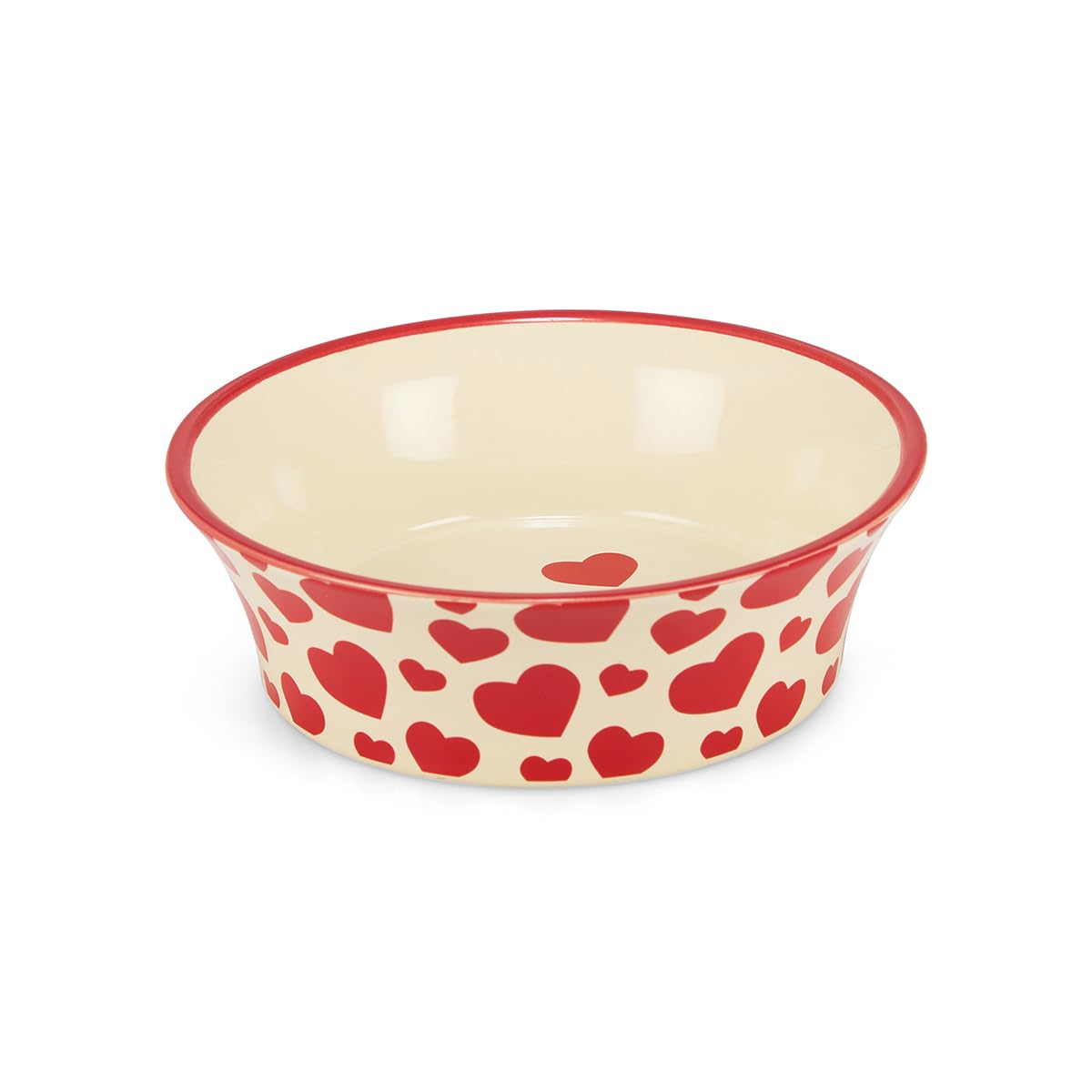 Petface Red Hearts Flared Ceramic Bowl for Cats, Suitable for Food or Water, 15.4 cm Diameter x 4.9 cm Height