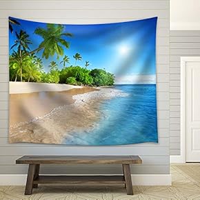 Palm Trees and Clear Blue Tropical Sea - Fabric Tapestry, Home Decor - 51x60 inches