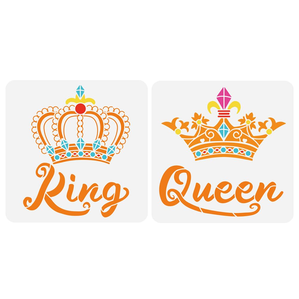 FINGERINSPIRE 2PCS Crown Stencil Set - 30x30cm Queen & King Painting Templates - Retro Crown Pattern - Vintage Theme - DIY Home Decor