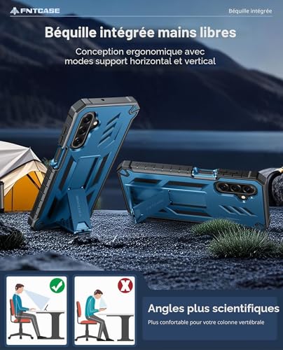 FNTCASE For Samsung Galaxy A17-5G Case: for Galaxy A26-5G Military Grade Shockproof Protective Case with Built-in Stand | Heavy Duty Shockproof & Textured Matte Protective Cases - Blue