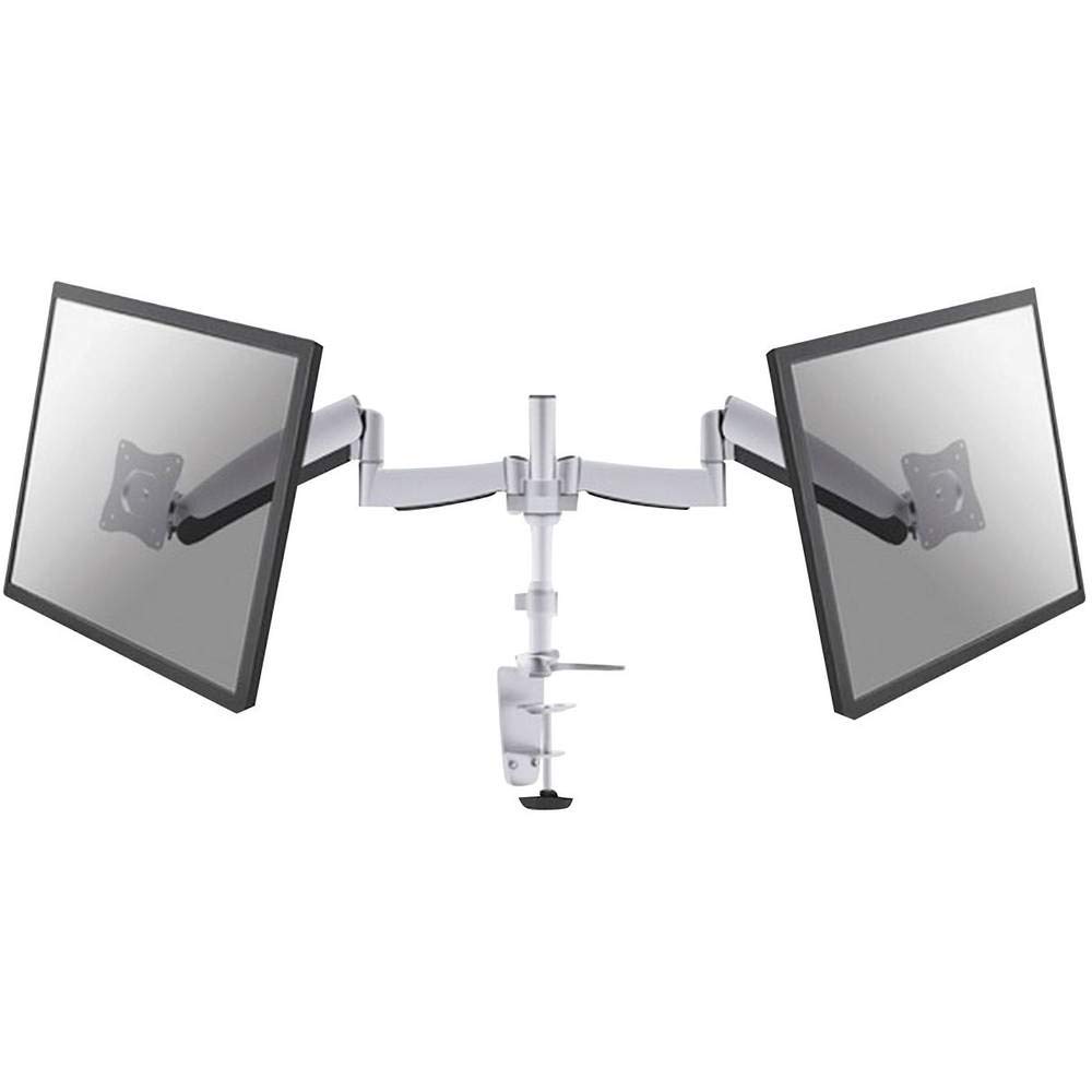 "Newstar FPMA-D950D Full Motion Dual Desk Mount (clamp & grommet) for two 10-27" Monitor Screens, Height Adjustable (gas spring) - Silver", Q610532