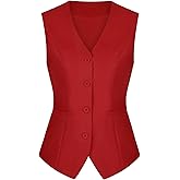 LADI TREND Waistcoat Vest for Women Sleeveless Button Down Economy Dressy Suit Vest Waistcoat with Pockets(Red M)