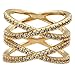 Impression Collection Double X Rings Cross Criss Trendy Fashion Statement Clear CZ Cocktails Gold Plated Size 6-10