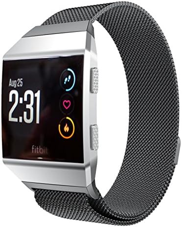 VICARA for Fitbit Ionic Watch Band Soft Milanese Stainless Steel Watch Strap with Unique Magnet Lock Wrist Replacement and Adjustbale Bracelet Smart Fitness Watch Strap for Fitbit Ionic Watch(Milanese Magnet Black)