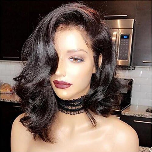 Wavy Human Hair Short Lace Front Wigs 130% Density Brazilian Virgin Hair Full Lace Short Bob Wigs With Baby hair (10 inches, full lace wig)