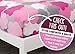Toddler Bedding Set | Girls 4 Piece Collection | Fitted Sheet, Flat Top Sheet w/ Elastic bottom, Fitted Comforter w/ Elastic bottom, Pillowcase | Delta Children | Pink Clouds | Hot Pink Grey