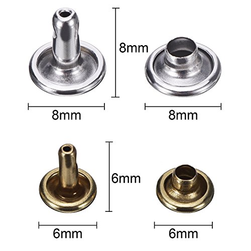 Seloky 210 Set 2 Sizes Leather Rivets Double Cap Rivet Tubular Metal Studs with 3 Fixing Tool Kit for Leather Craft Repairing Decoration,2 Sizes and 3 Colors (Gold, Silver and Bronze)