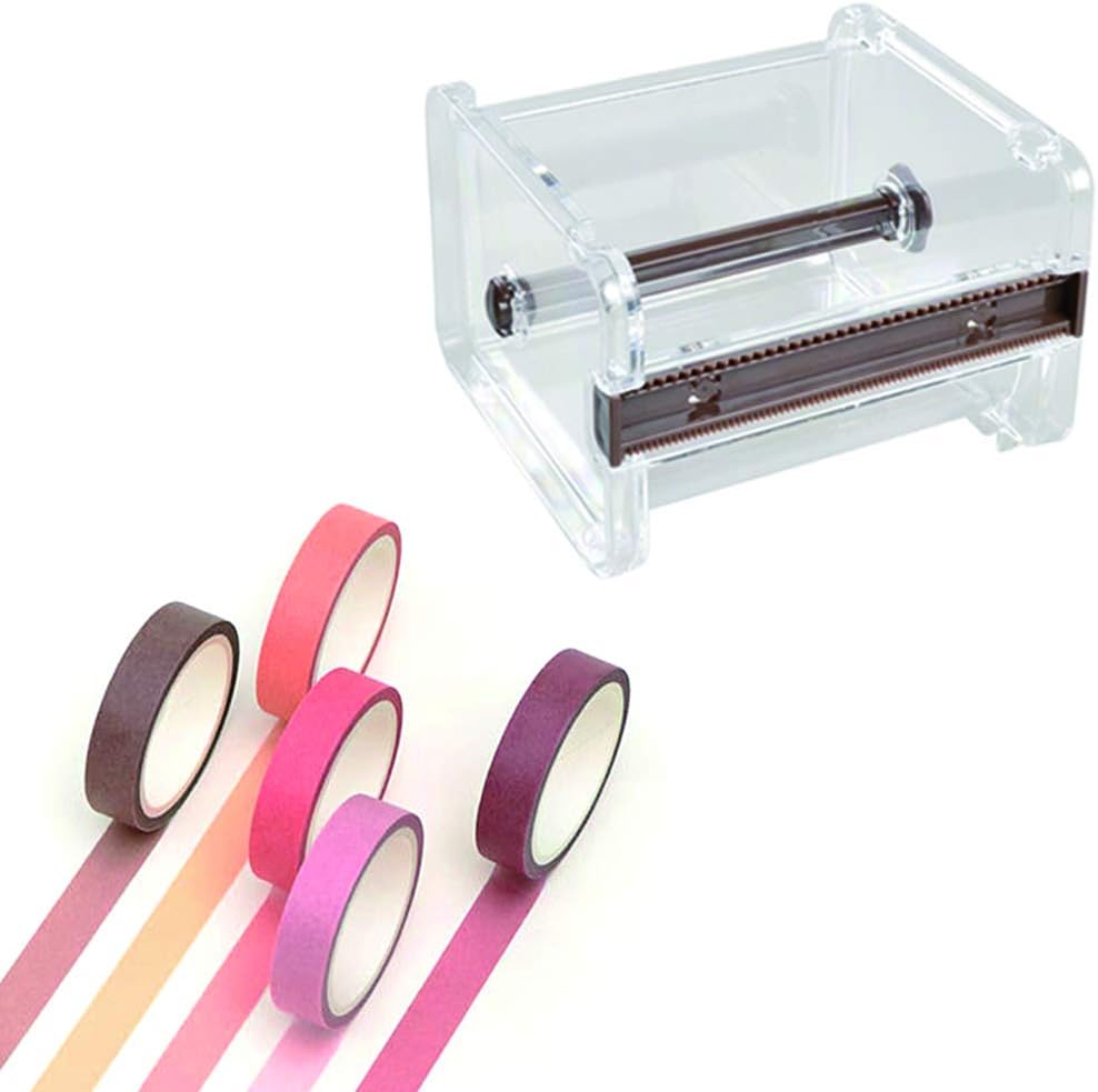 5 Rolls Washi Tape Set + Tape Dispenser Decorative Writable Washi Craft for DIY Scrapbooking Craft Gift Wrapping Tapes