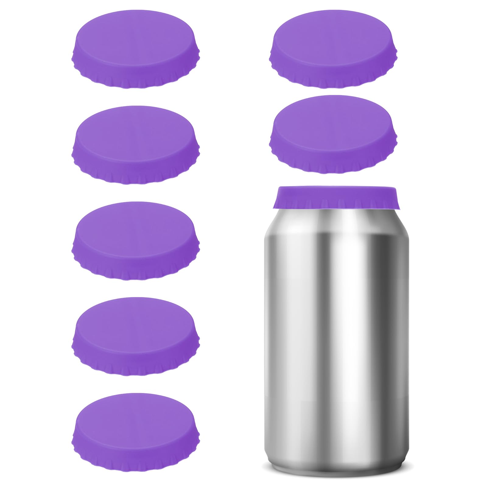 PATIKIL Silicone Soda Can Lids, 8 Pack Reusable Soda Can Cover Stopper Protector for Beer Drink Juice Beverage, Fits Standard Cans, Purple
