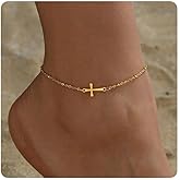 Kyazeo Dainty Cross Ankle Bracelets for Women 18K Gold Plated Tiny Pearl Colorful Beads Beach Summer Simple Foot Jewelry Anklets for Jewelry Gift