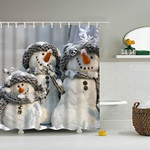Messagee Fabric Shower Curtain Christmas Waterproof Polyester Bathroom Shower Curtain 72" x 72" /180 x 180cm (Warm Snowman Family)