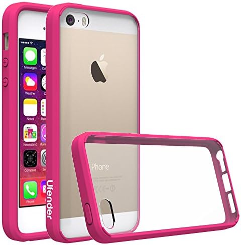 Ufender Cell Phone Case for iPhone SE/5S/5 - Ultra Slim Fit, Clear Back, Hot Pink TPU Bumper - Comapatibel with iPhone 5S 5 SE - Retail Packaging - CLEAR HOT PINK