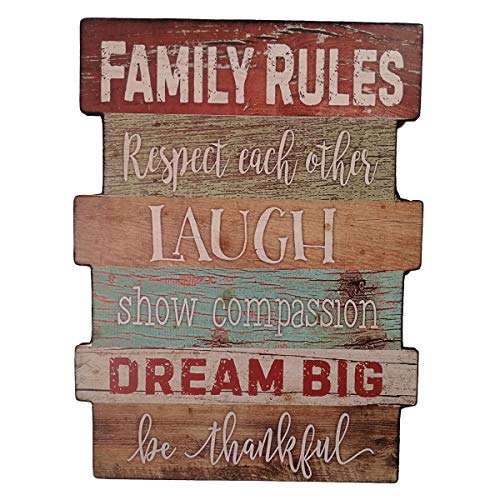 Evursua Rustic Wood Wall Signs Home Decor Wall Art Plaques Hanging Decorative Farmhouse Door Sign 12 x16,Family Rules or Sayings (Brown)