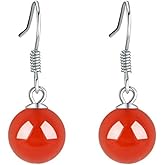 Bellitia Jewelry Vintage 925 Sterling Silver 8mm Green Red White Yellow Blue Black Onyx Dangle Earrings Drop Earrings Natural Stone Fine Jewelry For Women Gifts For Her