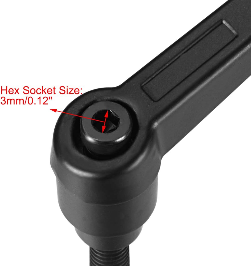 sourcing map M6 x 50mm Handle Adjustable Clamping Lever Thread Push Button Ratchet Male Threaded Stud Knobs Quick Release Screw Handles Bolts with Locking Lever Black - Image 5
