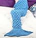 Sun Cling Handmade Soft Crochet Mermaid Blankets Blue Knitted Pattern Seasons Sleeping Blankets Adult for Women,Girls,Teens