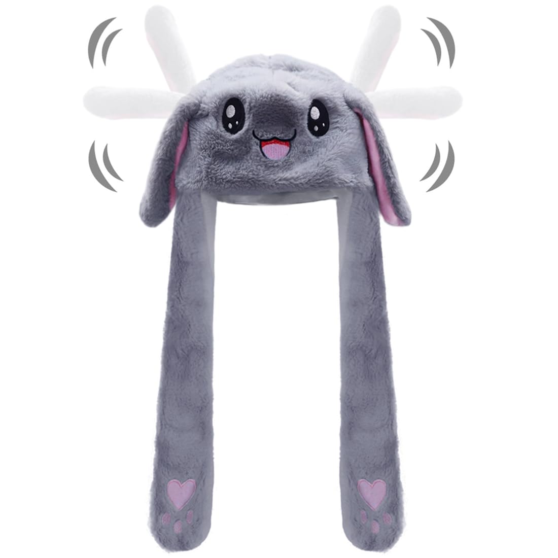 Naichuo Ear Moving Jumping Rabbit Hat Bunny Plush Cap, Halloween Easter Party Cosplay Holiday Hat for Women Men(Grey)