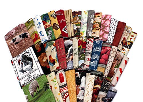 10 Assorted Fat Quarters - Farm Fat Quarter Bundle Farming Country Farmer Hobby Farms Ranch Orchard Feedlot Farmhouse Animals Chickens Quality Quilters Cotton Fabric Bundle M227.07