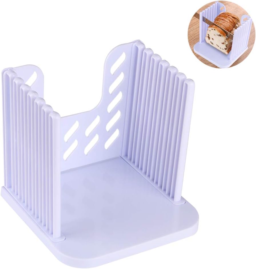 Bread Slicer Cutting Guide ABS Bread Cutter for Homemade Bread, Loaf Cakes, Bagels | Foldable and Compact with Crumbs Tray