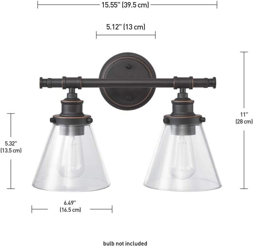 Globe Electric Parker 2 Vanity Light, Oil Rubbed Bronze, Clear Glass Shades 51444, 11", Chrome - - 