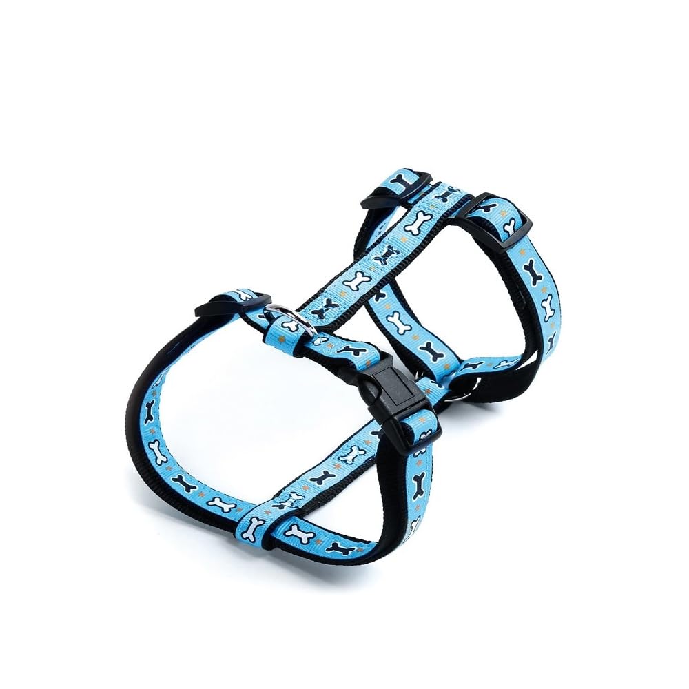 Record - Ossicini Dog Harness - Made of Durable Nylon - Light Blue - Cute Pattern with Small Ossicini - Size L - Circumference 51-72 cm