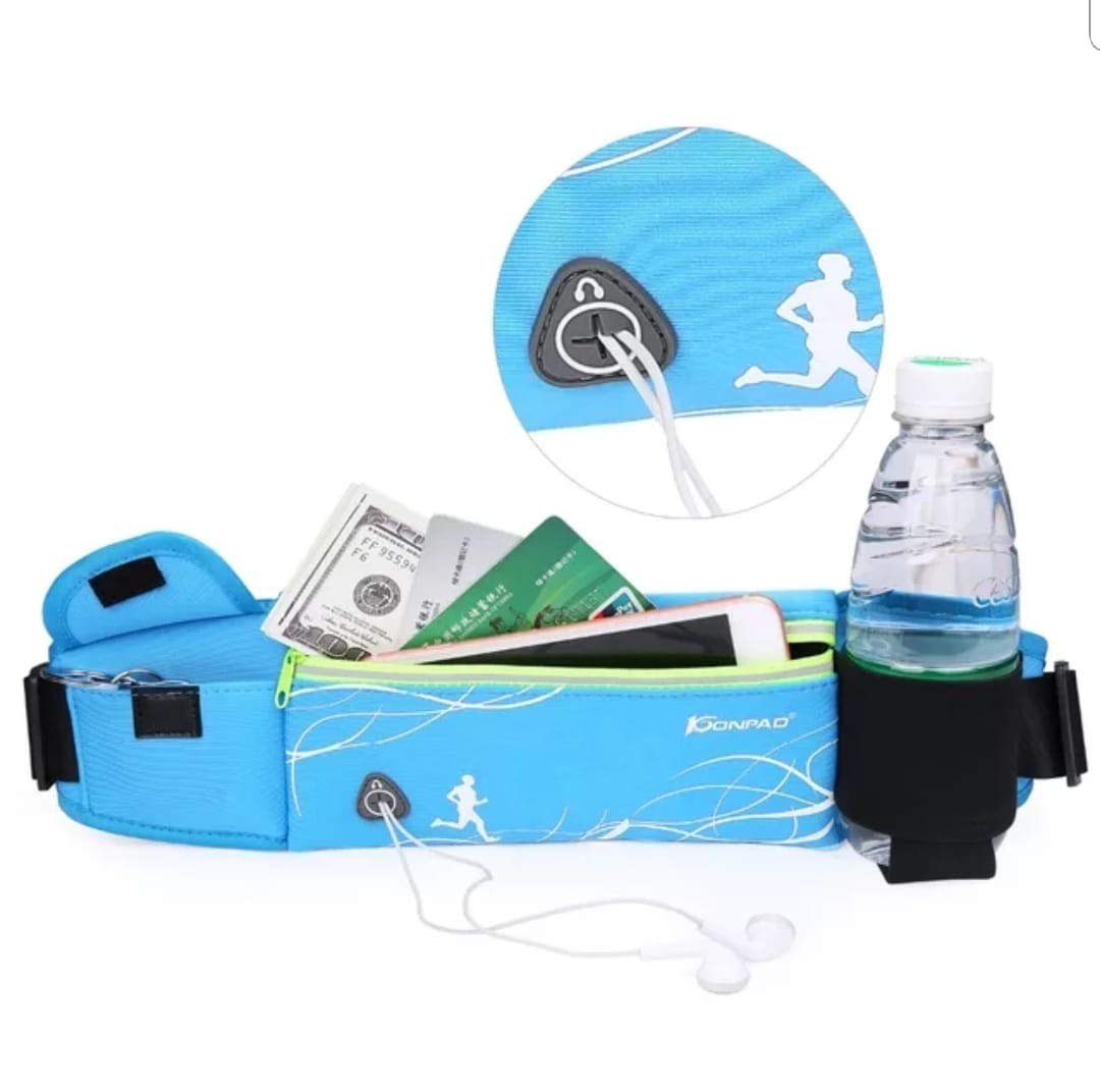 Running Belt Waist Bag Konpad Waterproof Neoprene Waist Pack with Water Bottle and Headphone Hole for Jogging Workout (Black)