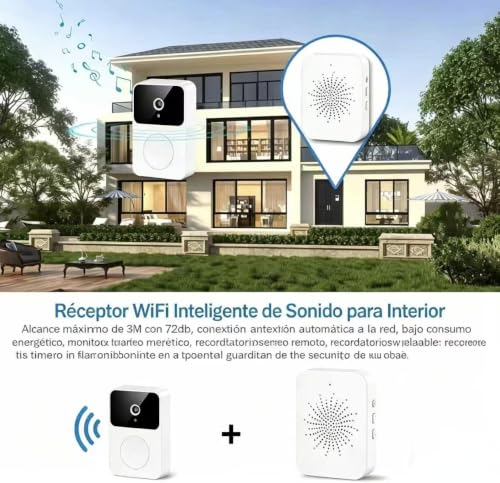 Genérico Videotimbre Inalámbrico WiFi 2,4 GHz con Cámara HD 1080P, Visión Nocturna, Audio Bidireccional, Control Desde App Móvil, Montaje Sencillo Sin Cableado
