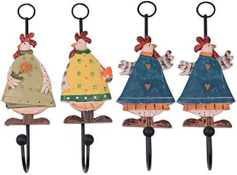 Hiwin WK002 Resin and Metal Wall Hooks Noble Rooster Designs Wall Decorative Wall Hanger Coat Key Clothes Towels Handbag Hats umbrella and more stuffs with Screws and Anchors (SET OF 4)