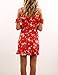Shele Women Summer Off Shoulder Strap V Neck Short Sleeve Floral Print Red Dresses