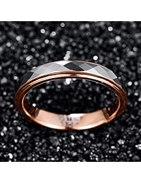 TUNGSTORY - Anillo de boda de tungsteno para mujer, 0.157 in, acabado facetado, chapado en oro rosa, ajuste cómodo, talla 5-10