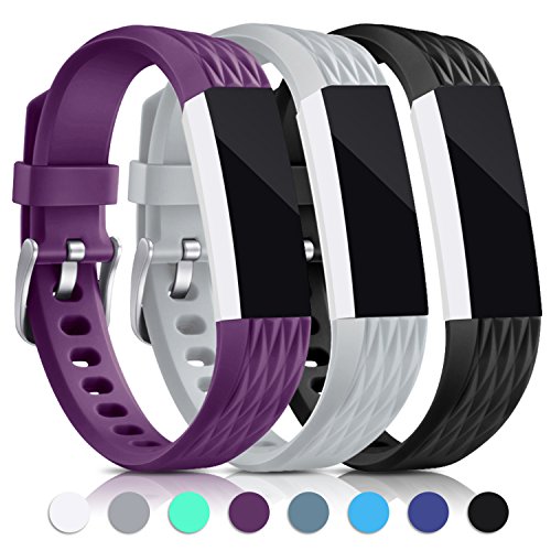 For Fitbit Alta HR and Alta Bands, Konikit Soft Replacement Wrist Band Accessory with Secure Watch Clasp for Fitbit Alta and Alta HR, Diamond Texture, Pack of 3 (Black+Grey+Purple)