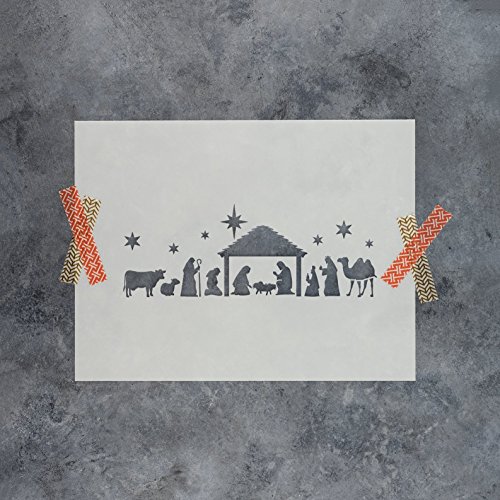 Nativity Stencil Template - Reusable Stencil of Nativity Scene with Multiple Sizes Available