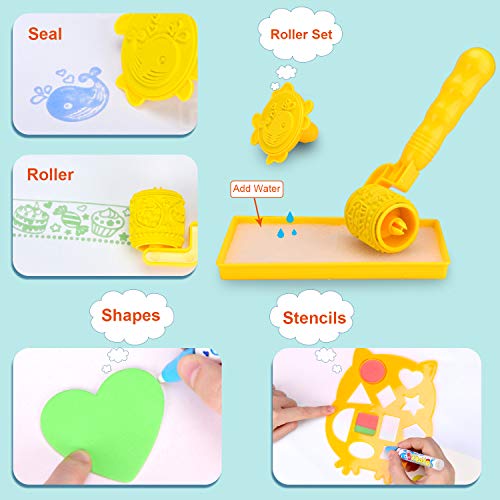 Morfone Aqua Magic Mat, Doodle Drawing Board Kids Water Painting Mat 40 X 29 Inch Educational Toys for Age 3 4 5 6 7 8 Girls Boys Toddlers ( Bonus Make-a-face Sticker Sheets ) - Thumbnail 3