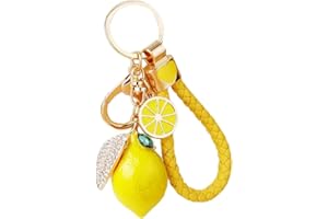ASFUSS Ergugos Cute Lemon Keychain Little Lemon Crystal Rhinestone Key Chain Fruit Keyring For Purse Bag Backpack Car Jewelry Gift For Women Men (Yellow)