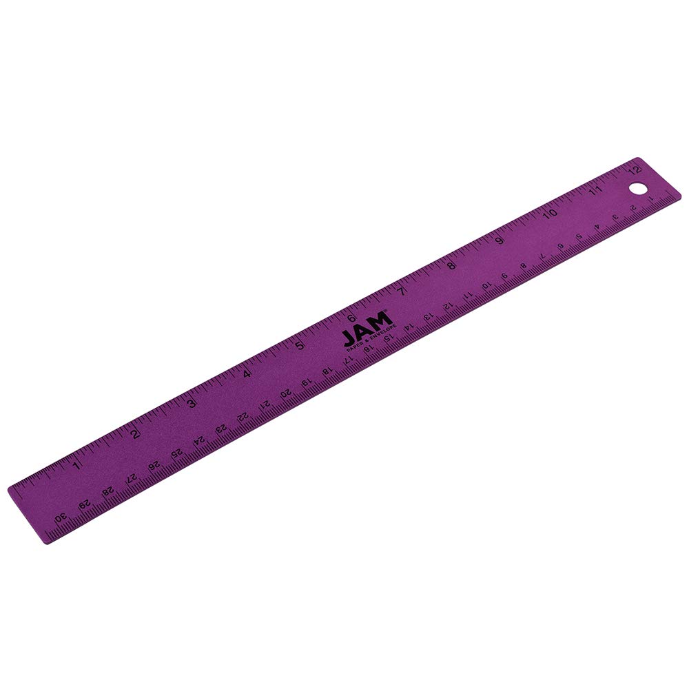JAM PAPER Stainless Steel Ruler - 30.48 cm/12 inch - Metal Ruler with Non-Skid Cork Backing - Purple Metallic - Sold Individually