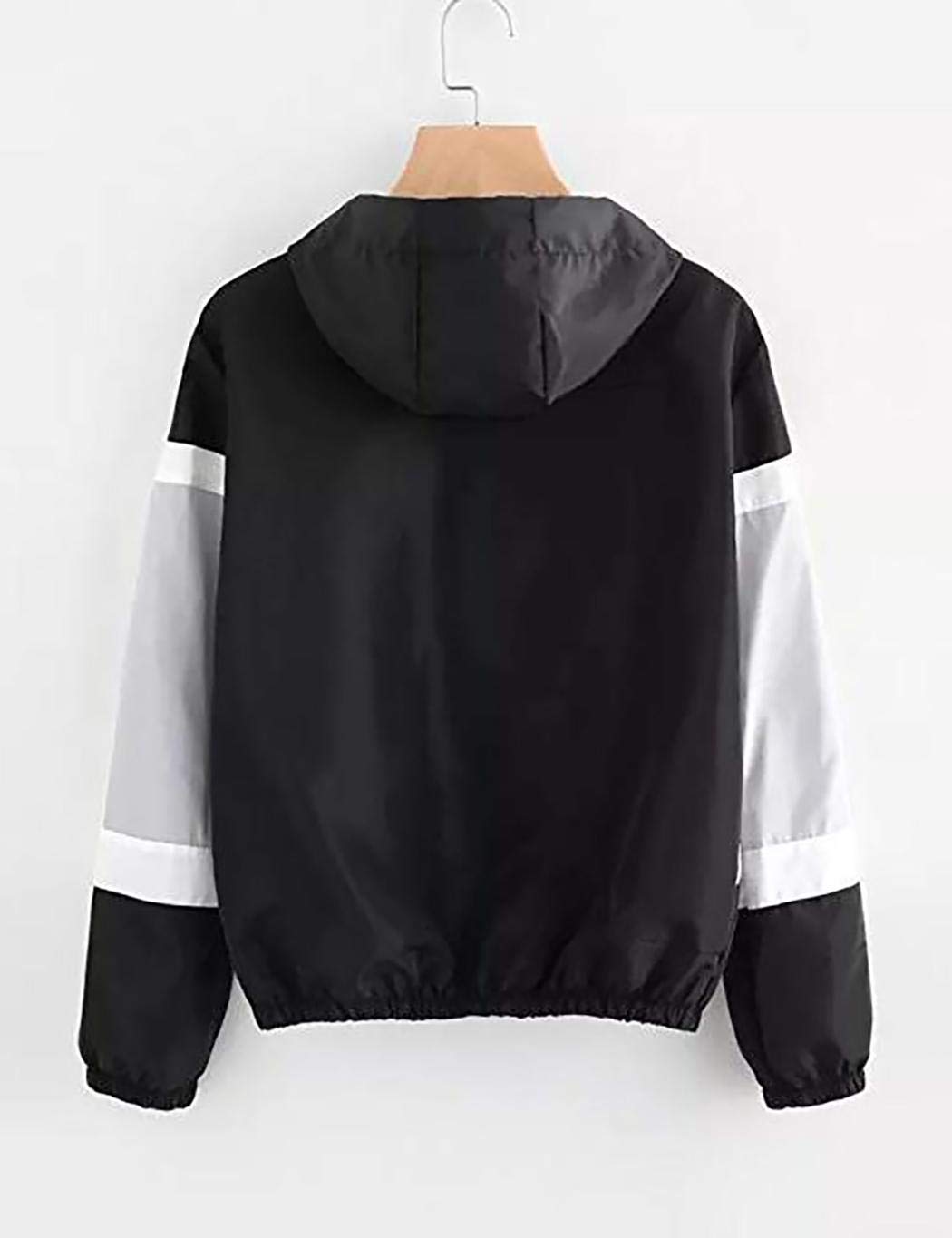 XioNiu Women Casual Patchwork Long Sleeve Hooded Zipper Sport Coat Casual Jackets Black