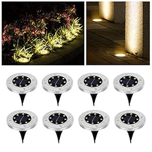 Wilktop 8 Stuks Zonne-Verlichting voor Tuin Zonne-Lamp Vloerlamp Warm Wit met 8LEDs Licht Vloer Spot LED Buiten IP65 set…