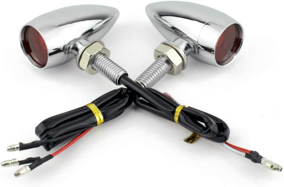 Motorcycle Turn Signal Blinker LED Indicator Brake Mini For Harley Honda Cafe Racer (Chrome-Red Light)