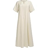 PROCOS Medieval Linen Dress Short Sleeves Underdress Tunic Peasant Beige Dress Cosplay Costumes for Women