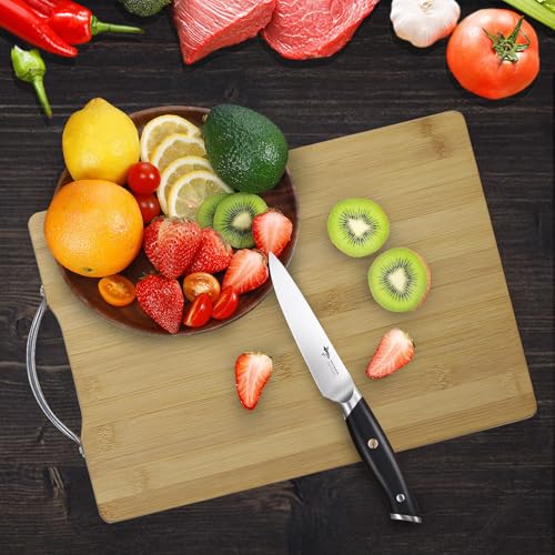 SKY-TOUCH 2 Size Bamboo Cutting Boards Set, Chopping Boards with Handle, Non-Slip Wooden Double-Side Using for Meat, Cheese, Fruits & Bread, 34x24cm and 30x20cm, Wood Yellow