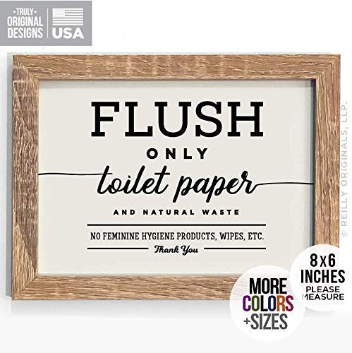 6x8" Flush Only Toilet Paper Natural Waste Bathroom Sign Septic System Sensitive Plumbing No Feminine Sanitary Products Tampons Decor Restaurant Office airbnb Modern Art Disposal Bags