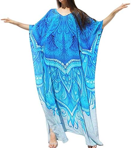 Women's Long Swimsuit Cover Up Chiffon Bathing Suit Bikini Floral Beach Casual Dress