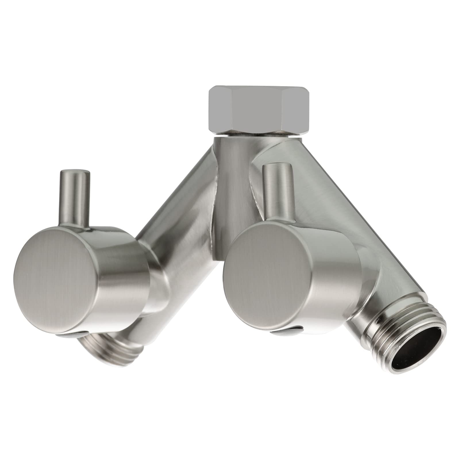 Tecmolog DSF014ANA 2-Way Y Splitter 1/2 Inch Brass Adaptor Diverter Valve Shower with Shut-Off Valves Brushed Nickel