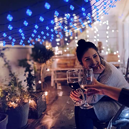 Solar String Lights Outdoor Waterproof, 50 LED 24 Feet, Crystal Globe Lights with 8 Lighting Modes, Solar Powered Patio Lights for Garden Yard Porch Wedding Party Decor (Blue)