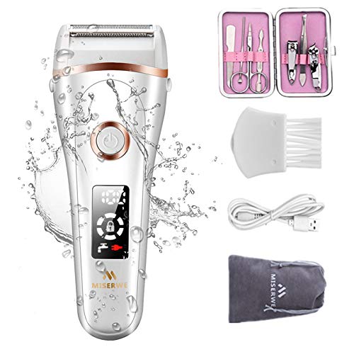 Miserwe Womens Electric Razor Painless Lady Shaver Wet & Dry Cordless Rechargeable Women's Hair Remover Body Hair Remover for Legs Bikini and Underarms with LED Display