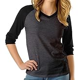 3/4 Sleeve Womens Baseball Shirt – Womens V Neck T Shirts Raglan Sleeve Women Tops, Classic Baseball Jersey Women