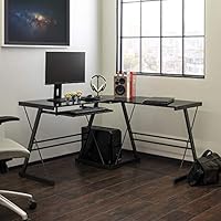 Walker Edison Modern Corner L Shaped Glass Computer Writing Gaming Gamer Command Center Workstation Desk Home Office, 51 Inch, Black