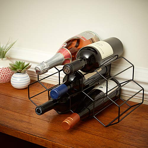 Countertop Wine Rack - 9 Bottle Wine Holder for Wine Storage - No Assembly Required - Modern Black Metal Wine Rack - Wine Racks Countertop - Small Wine Rack and Wine Bottle Holder - Tabletop Wine Rack