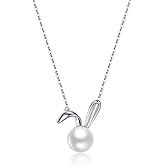 SLUYNZ 925 Sterling Silver Pearl Rabbit Pendant Necklace for Women Teens Easter Rabbit Choker Necklace Chian