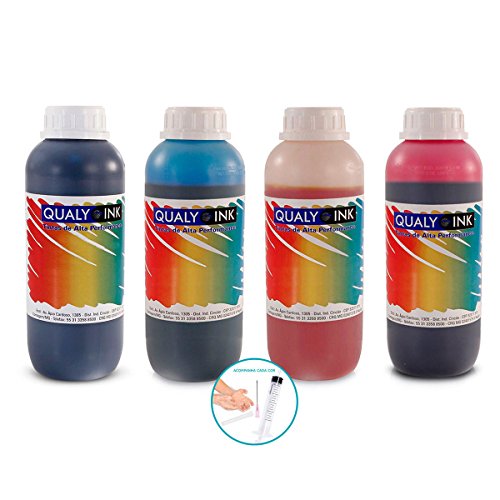 Kit 4 Cores de Tinta Corante Marca Qualy-Ink para Recarga de Cartuchos e Bulk-Ink para impressora Brother Canon Lexmark